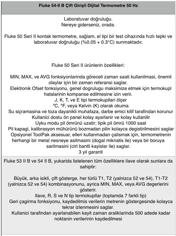 Fluke 54-II B Çift Girişli Dijital Termometre 50 Hz