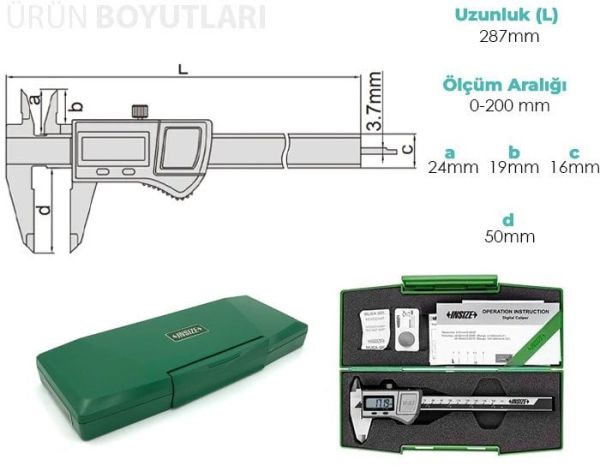 İnsize 1115-200 Su Geçirmez Dijital Kumpas IP67 | 0-200mm
