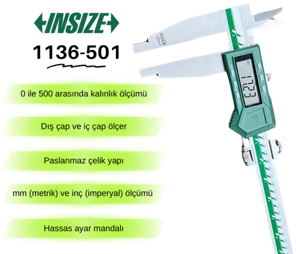 İnsize 1136-501 Çift Çeneli Dijital Kumpas 0-500mm