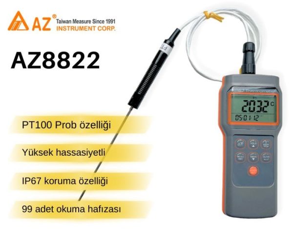 AZ 8822 PT100 Problu Termometre | Yüksek Hassasiyetli