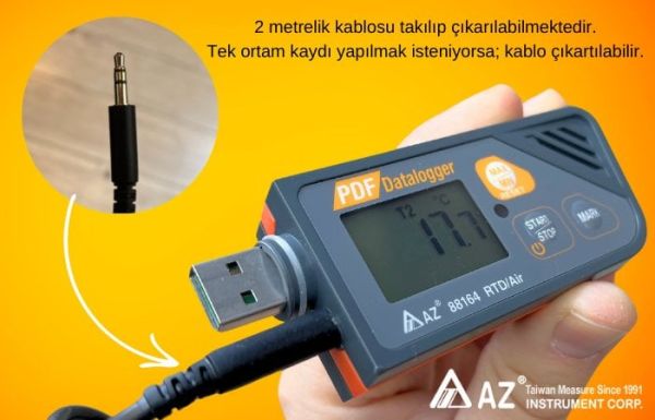 AZ 88164 Kablolu Sıcaklık Kayıt Cihazı | Soğuk Ölçümleri İçin -100°C