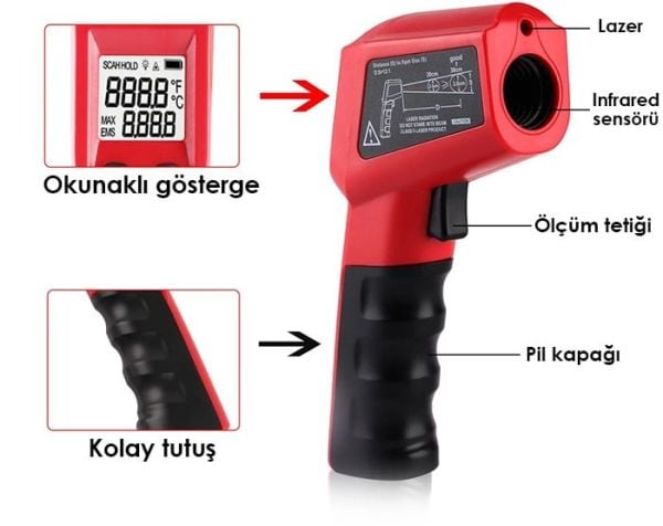 LYK DT8550AH Lazerli Dijital Termometre (-50°C ile 550°C)   ( 12:1)