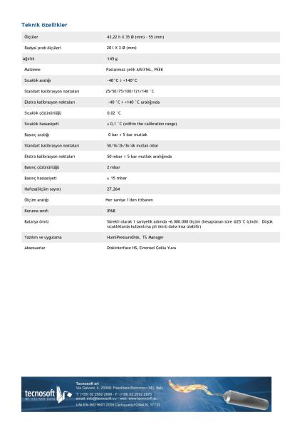 Tecnosoft TS13PRD0 - Basınç Ölçüm ve Kayıt Cihazı