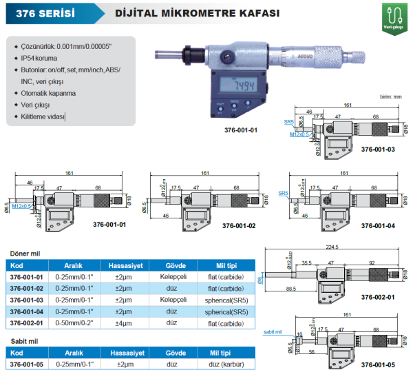 Accud Dijital Mikrometre Kafası 376 Serisi
