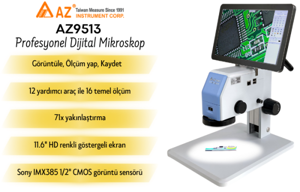 AZ 9513 Ekranlı Profesyonel Dijital Mikroskop