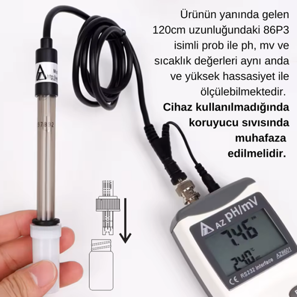 AZ 8601 Tek Prob İle Ph ve Orp Ölçer | BNC Bağlantılı
