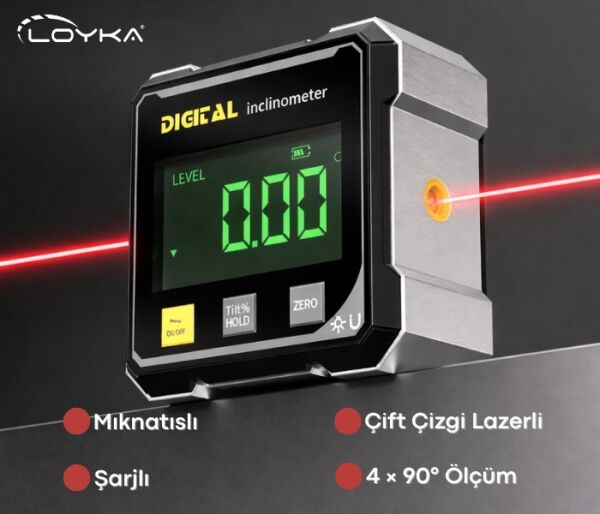 Loyka 5521 Dijital Eğim Ölçer | Mıknatıslı | Çift Çizgi Lazerli