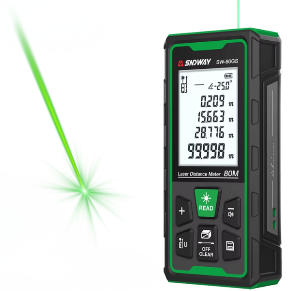 Sndway SW-80GS Yeşil Lazerli 80 Metre Lazermetre | Şarjlı ve IP68 Korumalı