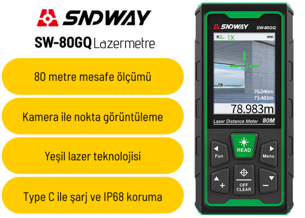 SW-80GQ Yeşil Lazerli 80 Metre Kameralı Lazermetre | Şarjlı ve IP68 Korumalı