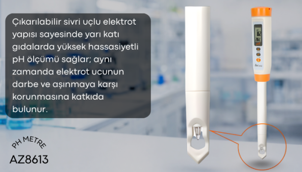 AZ 8613 Gıda pH Ölçer | Değiştirilebilir Problu | Sivri Uçlu