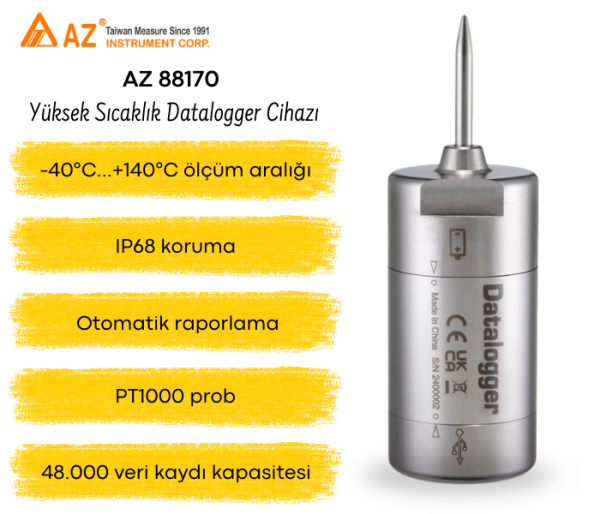 AZ 88170 Yüksek Sıcaklık Datalogger Cihazı | Otoklav Sıcaklık Kaydedici