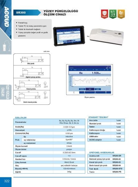 ACCUD SR 300 Yüzey Pürüzlülük Ölçüm Cihaz