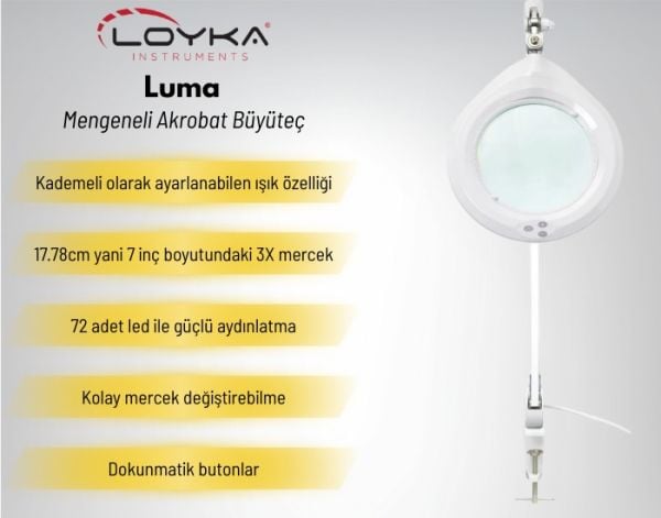 Luma Geniş Mercekli Masaya Bağlanabilir Büyüteç | Ayarlanabilir Led Işığı
