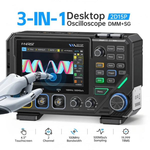 Fnirsi 2D15P Osiloskop | 100MHz 3'ü 1 Arada Osiloskop, Multimetre ve Sinyal Jeneratörü