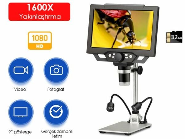 G1600 Plus+ Renkli Ekranlı Dijital Mikroskop 1600X