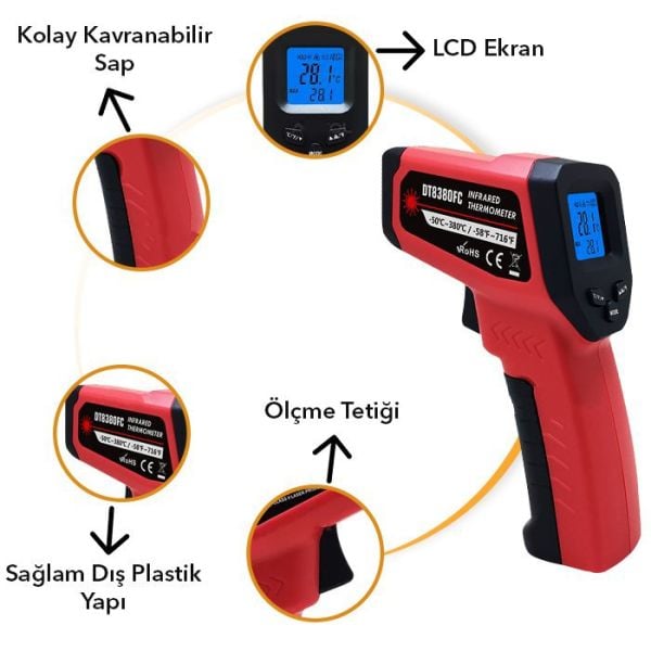 DT8380FC Kızılötesi Lazerli Termometre (-50°C ile +380°C ) (12:1)