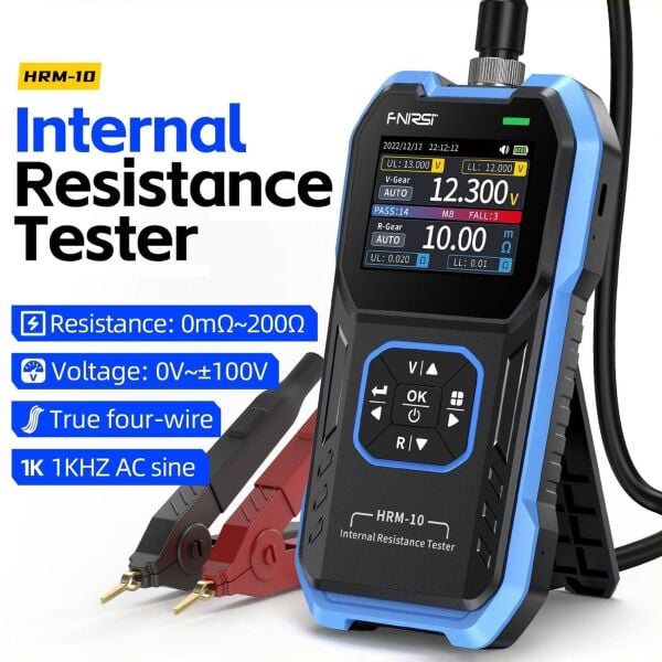 FNIRSI HRM-10 Batarya İç Direnç Ölçer | Kelvin 4 Telli, 100V ve 200Ω