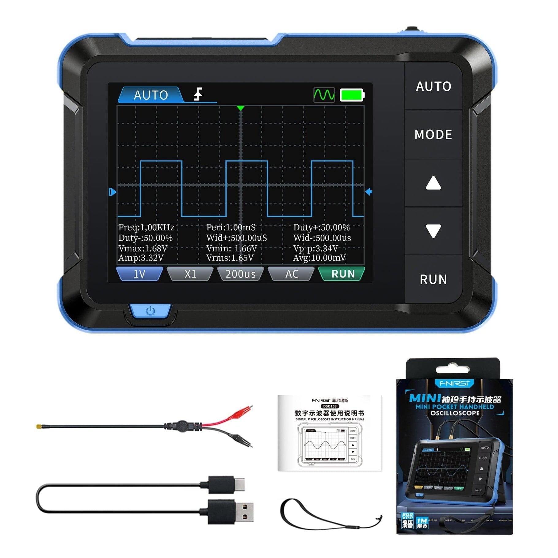 FNIRSI DSO-153 Mini Dijital Osiloskop | 1MHz ve 10kHz Sinyal Jeneratörü