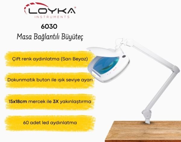 6030 Sarı ve Beyaz Led Işık Seçenekli Geniş Mercekli Büyüteç