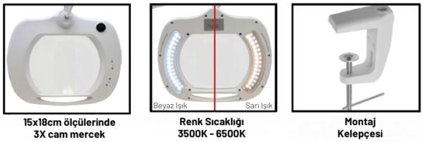 6030 Sarı ve Beyaz Led Işık Seçenekli Geniş Mercekli Büyüteç