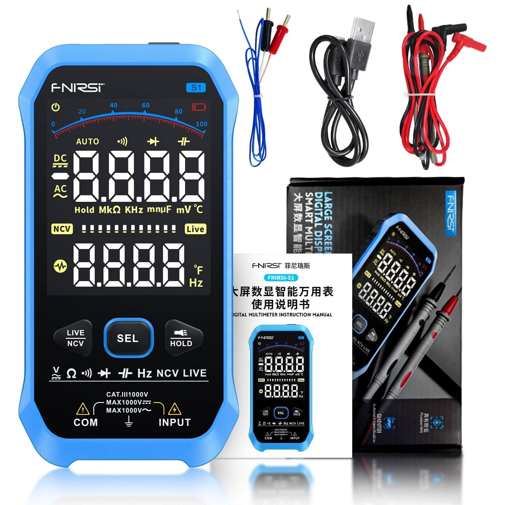 FNIRSI S1 Akıllı Dijital Multimetre | 9999 Count, True RMS ve NCV