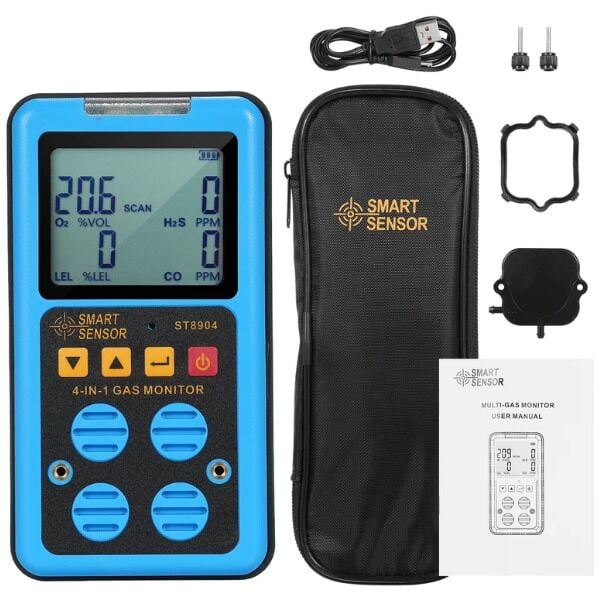 Smart Sensor ST8904 4’lü Gaz Ölçüm Cihazı | O₂, CO, H₂S ve LEL