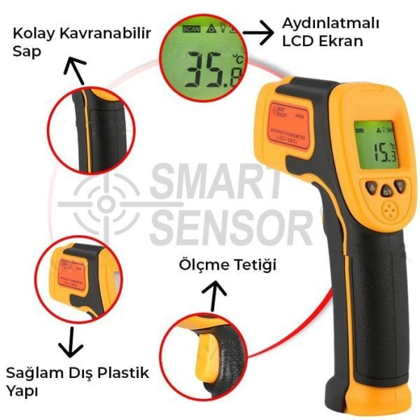 Smart Sensor AS530 Kızılötesi Lazerli Sıcaklık Ölçer ( -32°C ... +550°C ) ( 12:1)