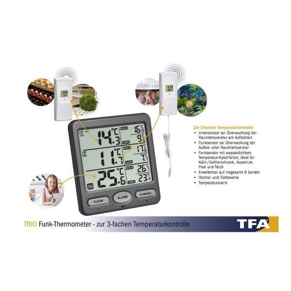 TFA 30.3062.10 TRIO Kablosuz İç ve Dış Ortam Sıcaklık Ölçer