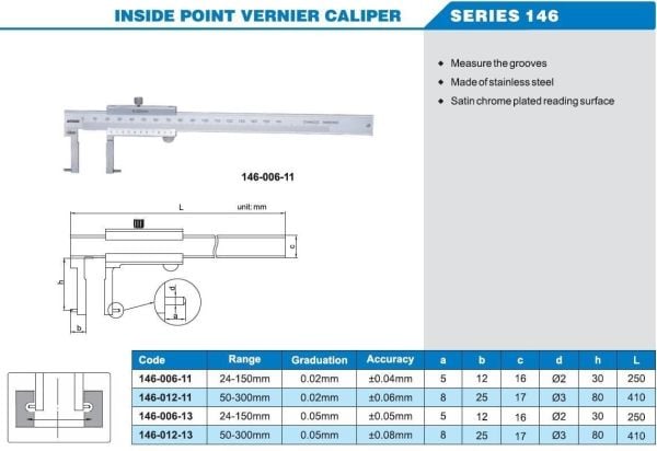 ACCUD 146-012-13 Mekanik İç Çap Kanal Kumpası-Pimli 146 Serisi 0.05mm - 0-300mm