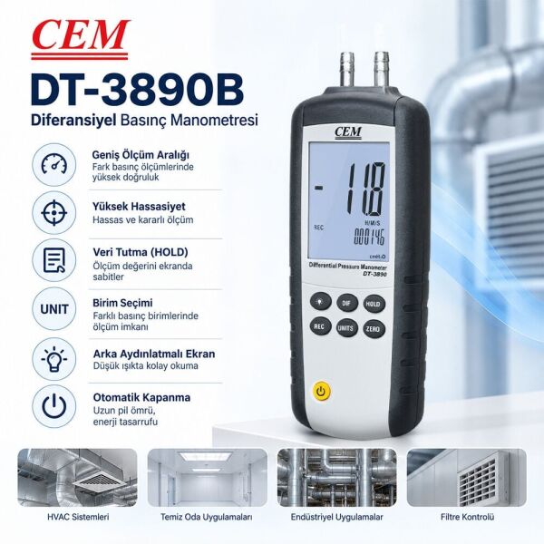 CEM DT-3890B ±5 PSI Fark Basınç Ölçer USB