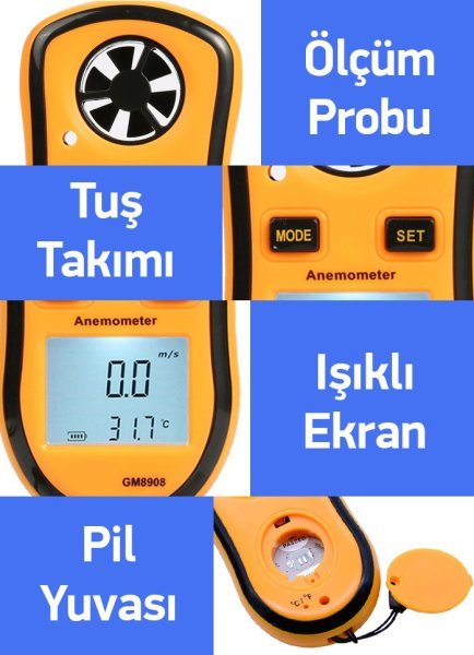 Benetech GM8908 Dijital Rüzgar Ölçer Anemometre
