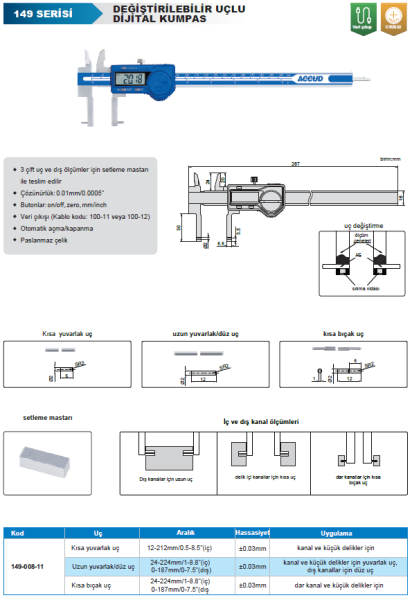 ACCUD 149-008-11 Değiştirilebilir Uçlu Dijital Kumpas 149 Serisi -1
