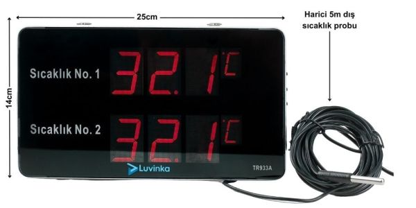 Luvinka TR933A Dijital İç - Dış Sıcaklık Ölçer | Alarm-25cm Ekran