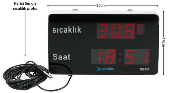 Luvinka TR903B 5m Kablolu Termometre | Saat-Alarm-25cm Ekran