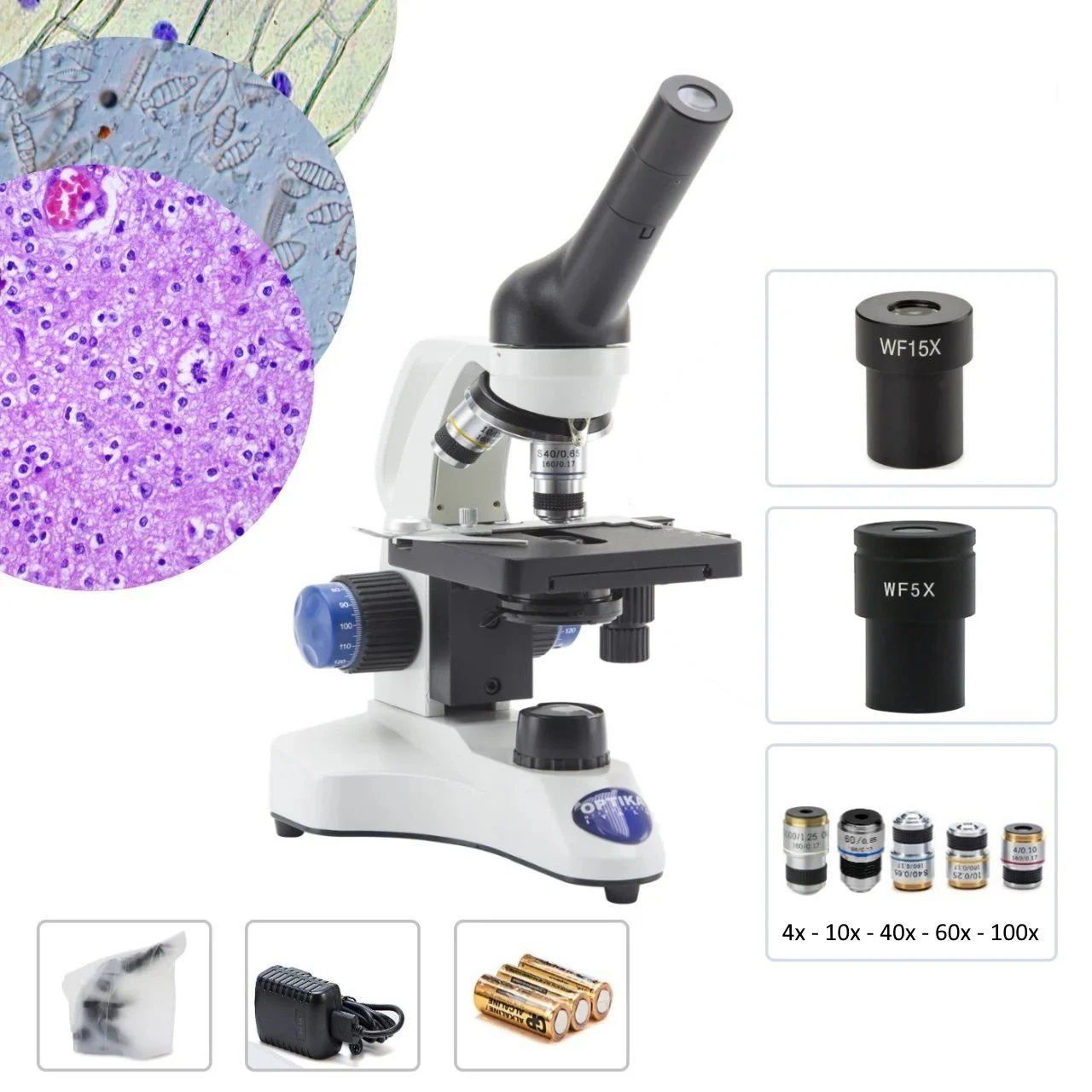 OPTIKA B-20CR LED Monoküler Mikroskop 1500x - Öğrenci Mikroskobu 4-10-40-60-100x Objektif