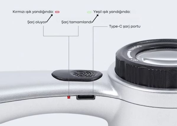 8690 Skalalı Işıklı Büyüteç 30X Şarj Edilebilir | 4 Renkli Led