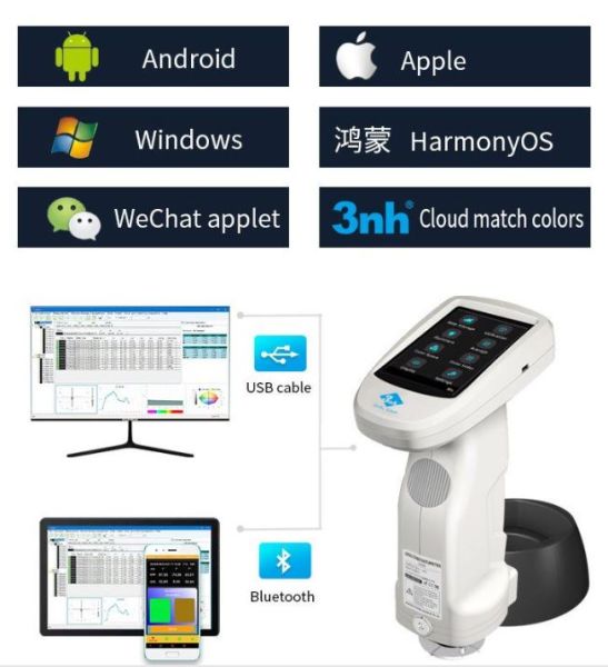 3nh ST50 Renk Ölçer Spektrofotometre - Renk Ölçüm Cihazı Dahili fotodiyot dizisi (çift 20 grup) Silikon Fotodiyot Sensörler - 3,5'' TFT Dokunmatik Ekran - 400-700nm