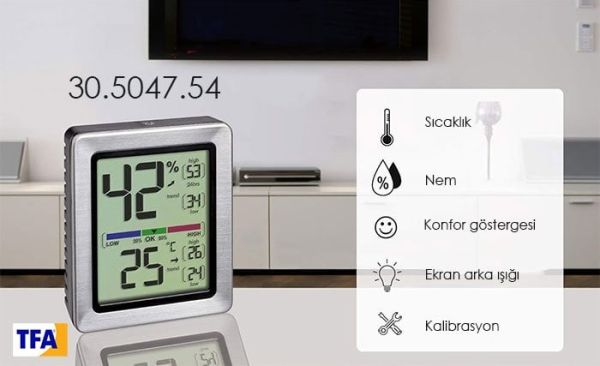 Tfa 30.5047.54 'Exacto' Kalibrasyon Menülü Ortam Sıcaklık ve Nem Ölçer