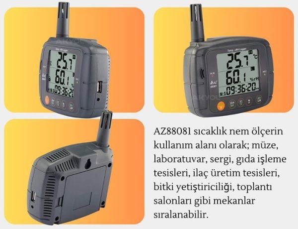 AZ 88081 Profesyonel Sıcaklık ve Nem Ölçer | Kayıt Özellikli